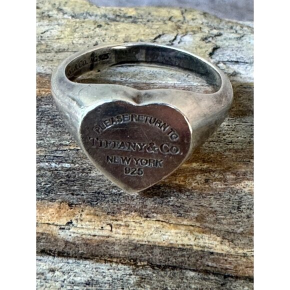 Please Return to Tiffany New York Heart Signet Ring in Sterling Silver - Picture 1 of 6